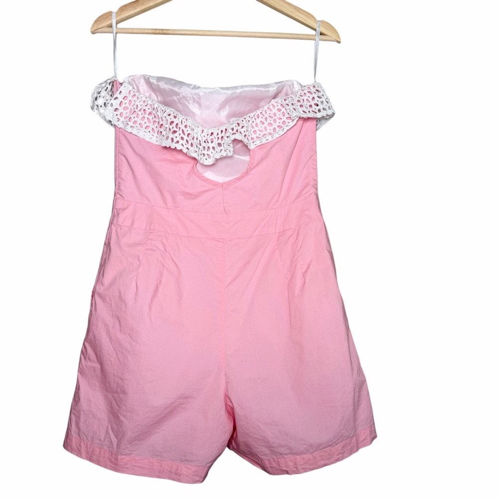Lauren James Pink Strapless Romper Ruffle Trim Cotton USA M Coquette Southern - Picture 7 of 8